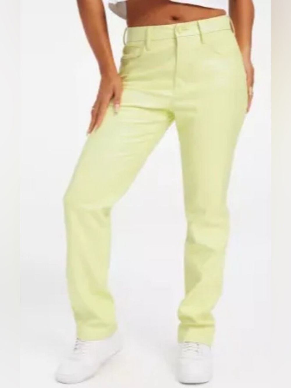 Good American Better than Leather Key Lime Faux Leather Straight-Leg Pants Sz 16